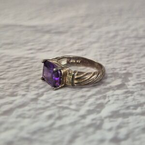 NV 925 Sterling Silver Purple Amethyst Cushion Cable Twist Ring Size 6